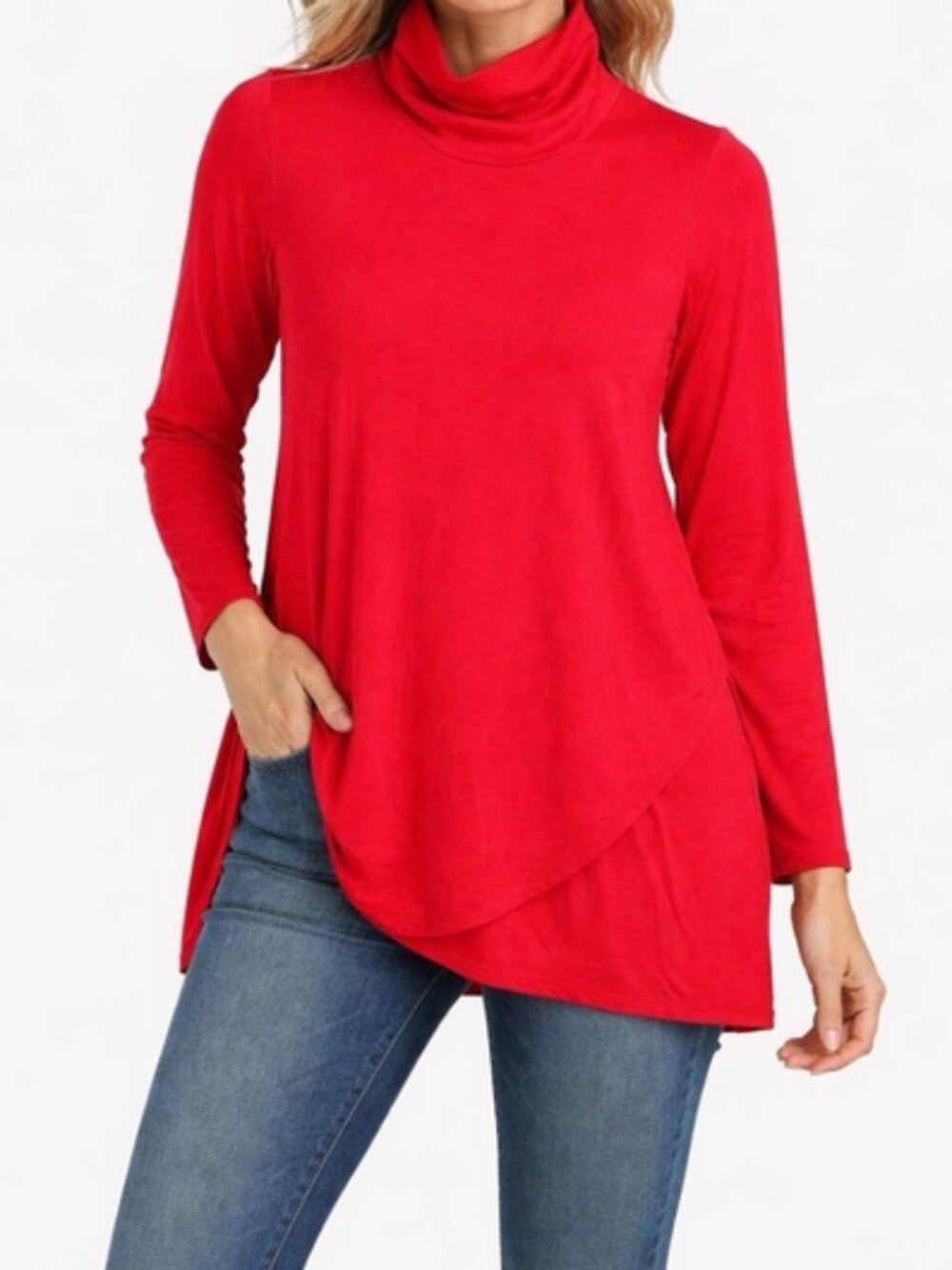 J Jill Tunic Womens Red Tencel Layered Asymmetrical Soft Knit size XL